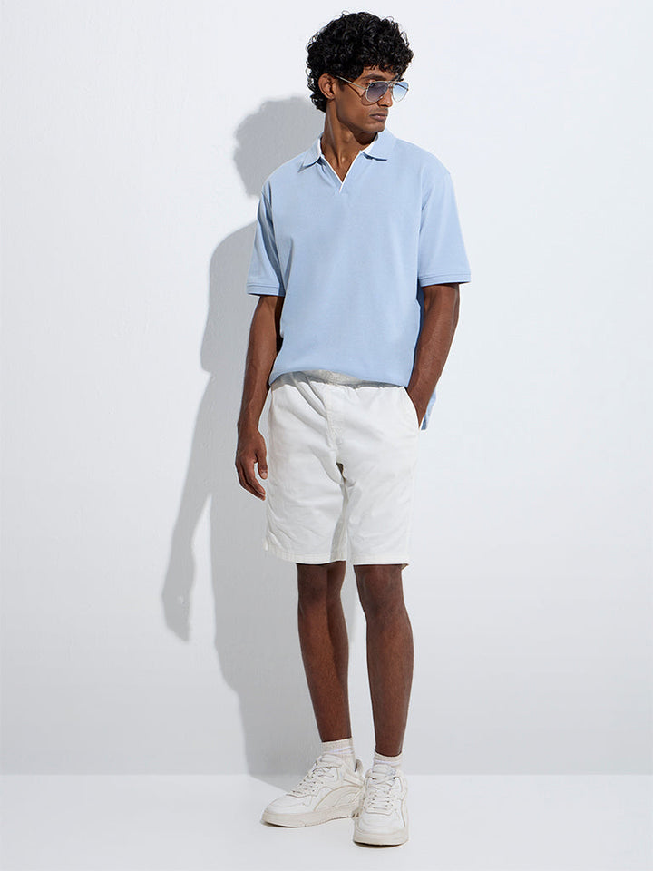 WES Casuals Light Blue Self-Textured Relaxed-Fit Cotton T-Shirt