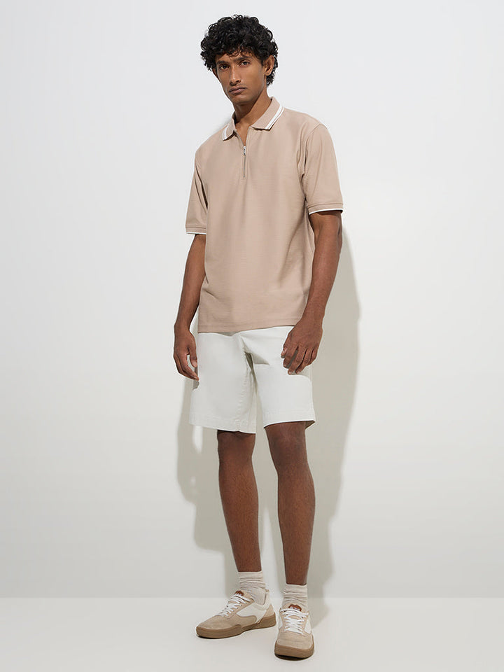 WES Casuals Beige Relaxed-Fit Quarter-Zip T-Shirt