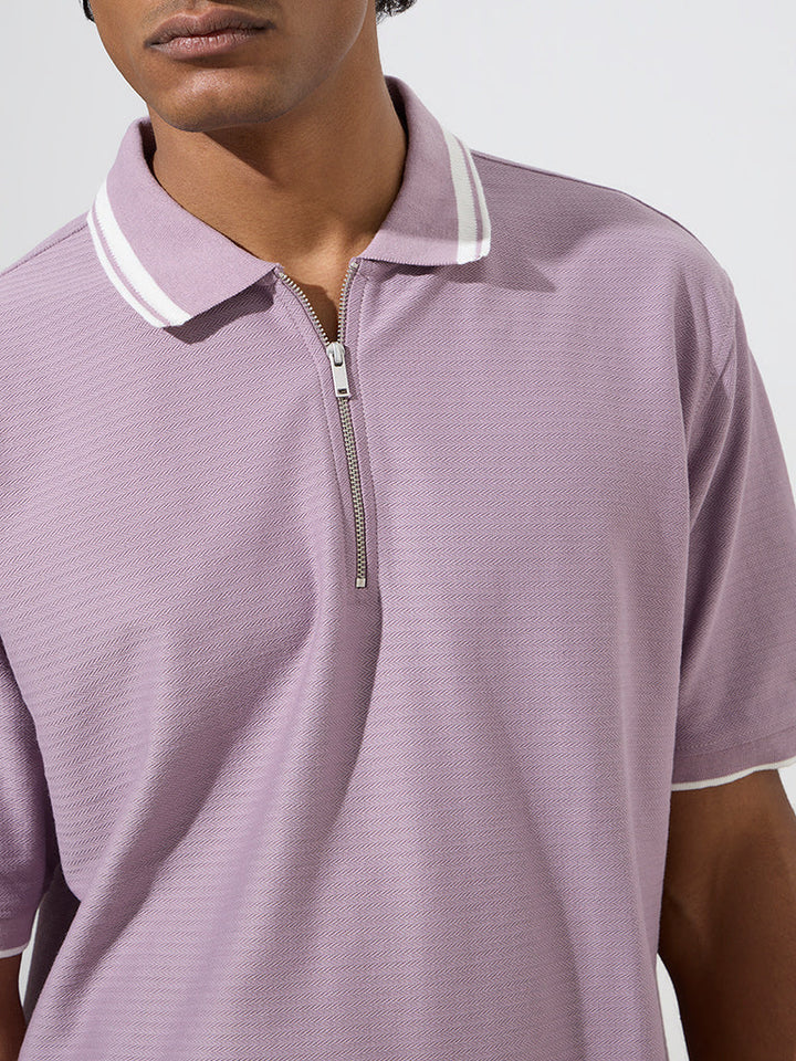 WES Casuals Lilac Relaxed-Fit Quarter-Zip T-Shirt
