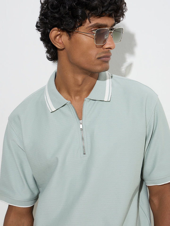 WES Casuals Mint Relaxed-Fit Quarter-Zip T-Shirt
