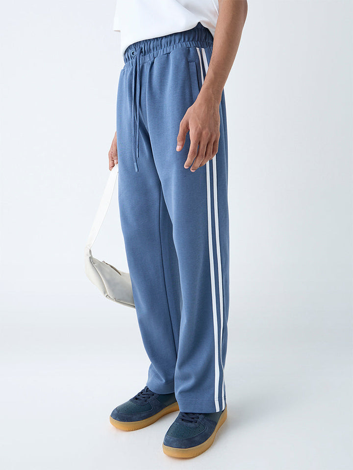 Studiofit Dusty Blue Relaxed-Fit Cotton-Blend Track Pants