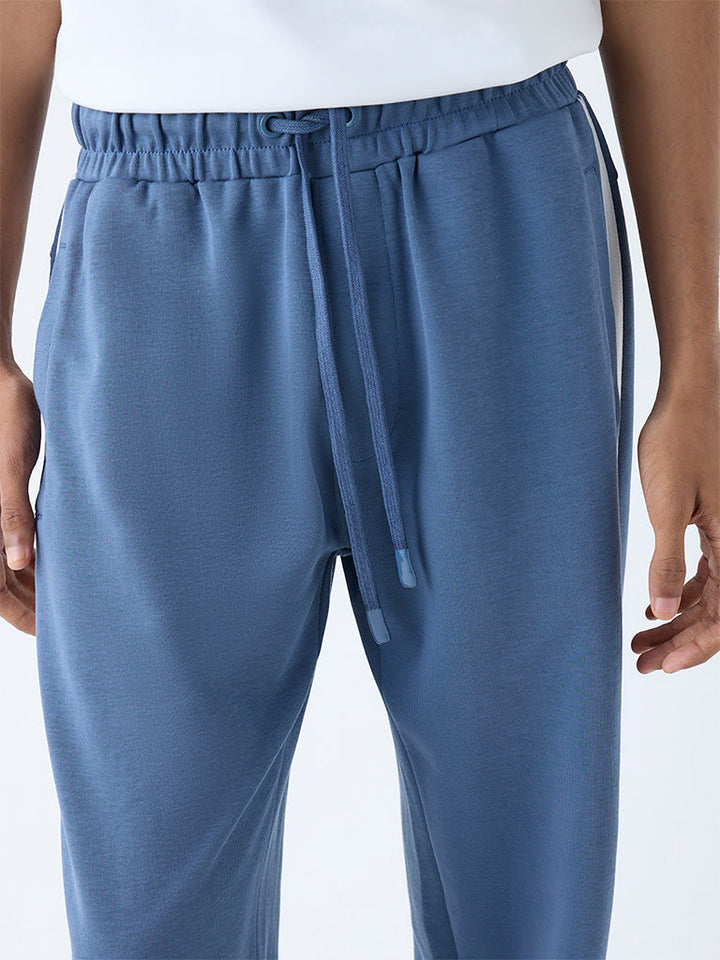 Studiofit Dusty Blue Relaxed-Fit Cotton-Blend Track Pants