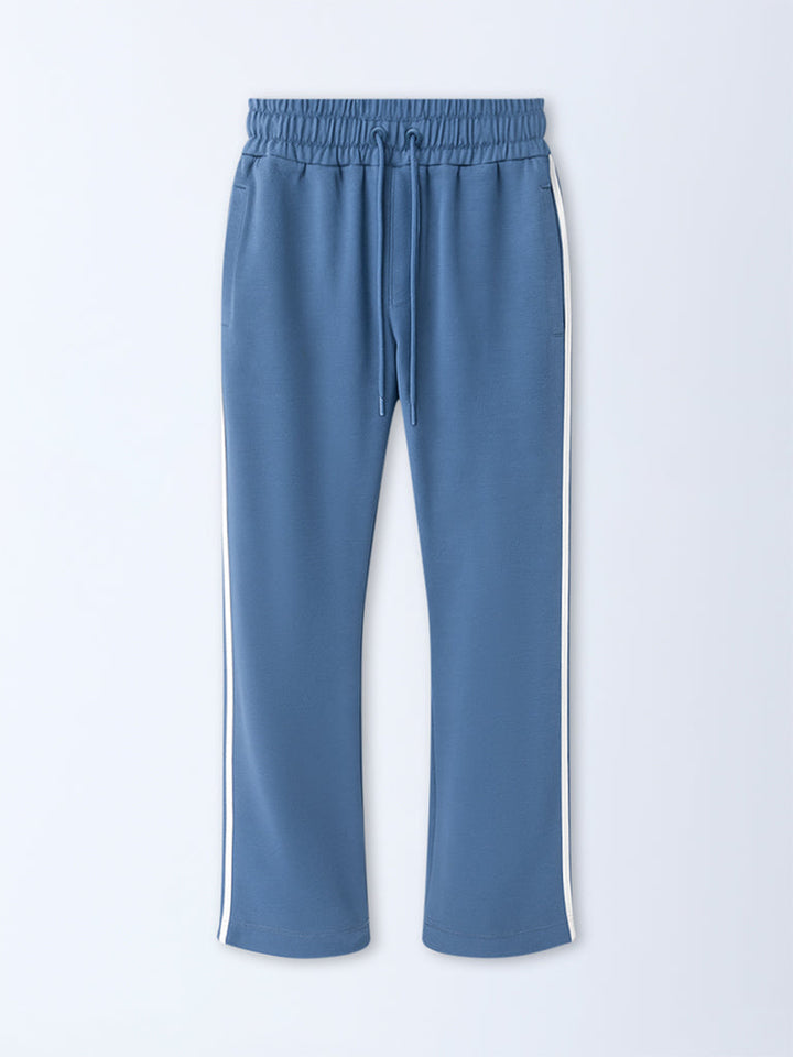 Studiofit Dusty Blue Relaxed-Fit Cotton-Blend Track Pants