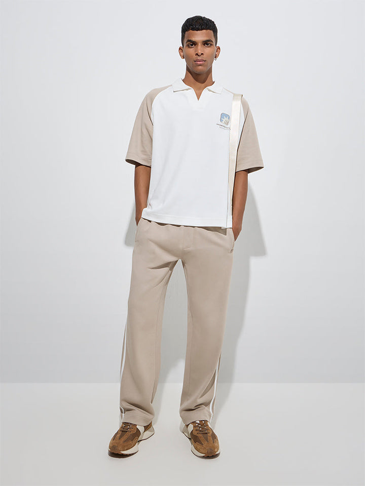 Studiofit Beige Relaxed-Fit Cotton-Blend Track Pants