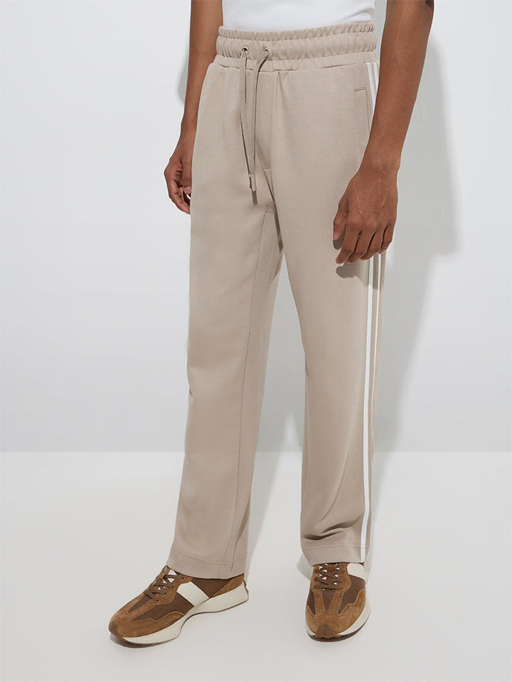 Studiofit Beige Relaxed-Fit Cotton-Blend Track Pants