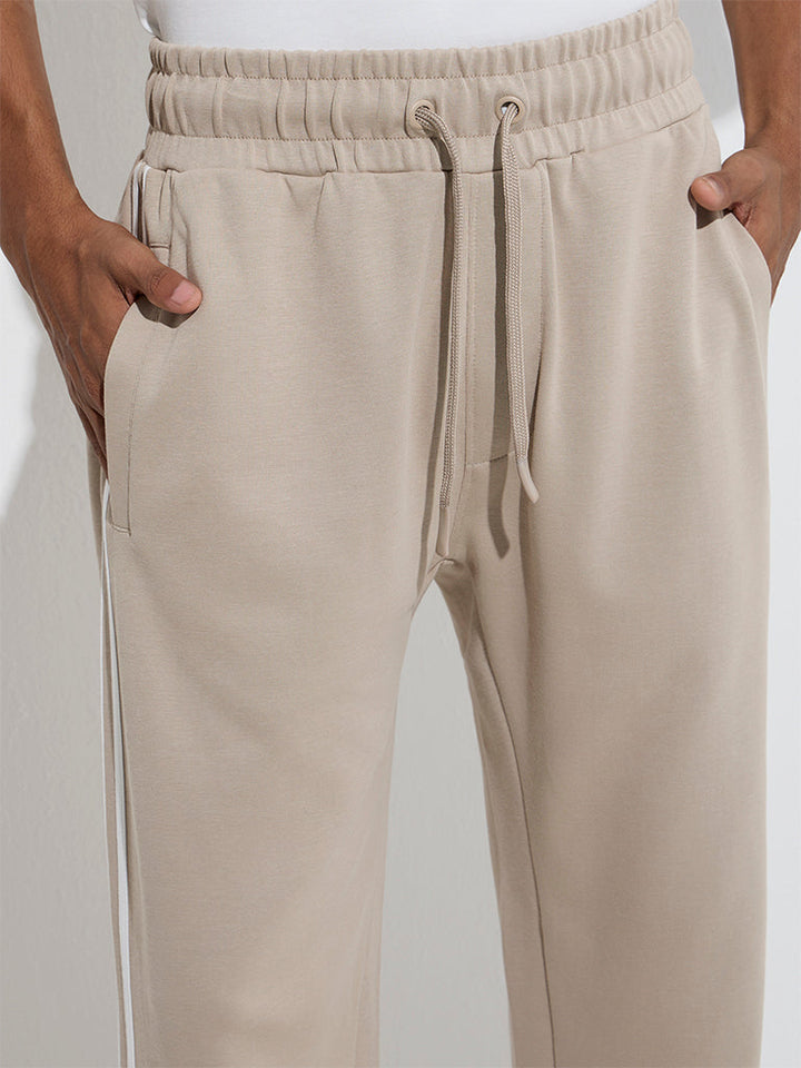 Studiofit Beige Relaxed-Fit Cotton-Blend Track Pants