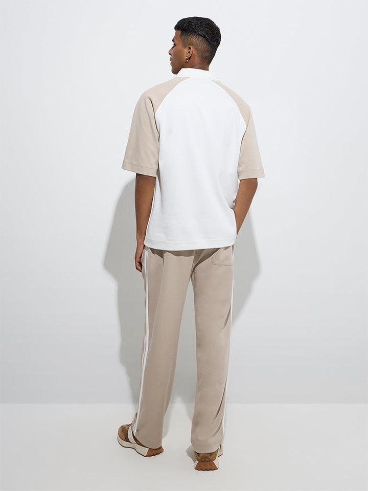 Studiofit Beige Relaxed-Fit Cotton-Blend Track Pants