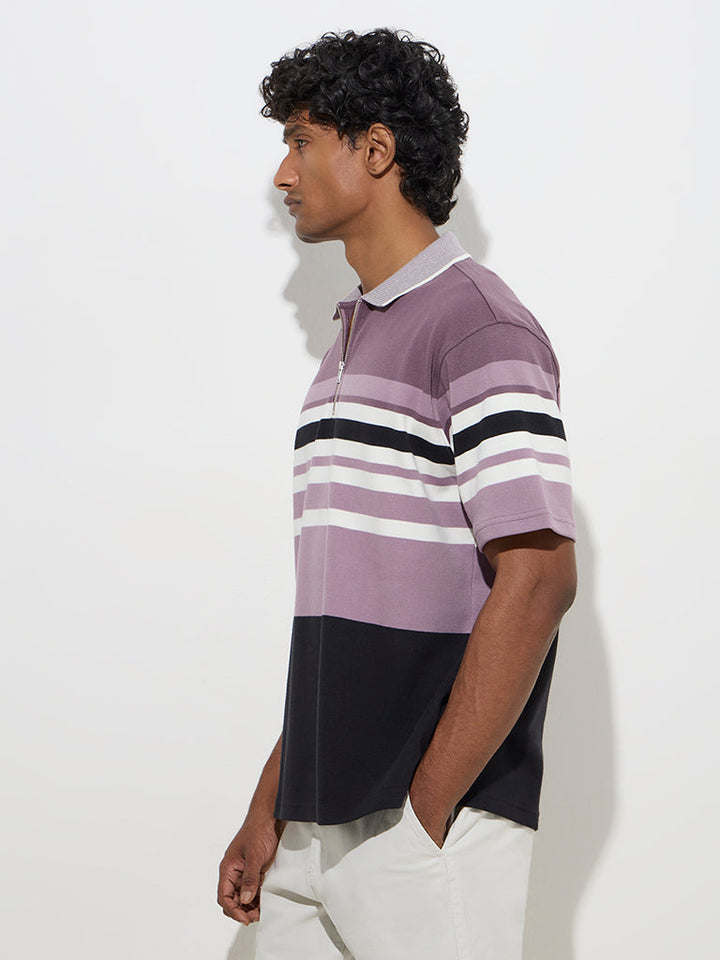 WES Casuals Lilac Relaxed-Fit Quarter Zip T-Shirt
