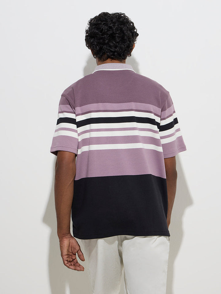 WES Casuals Lilac Relaxed-Fit Quarter Zip T-Shirt
