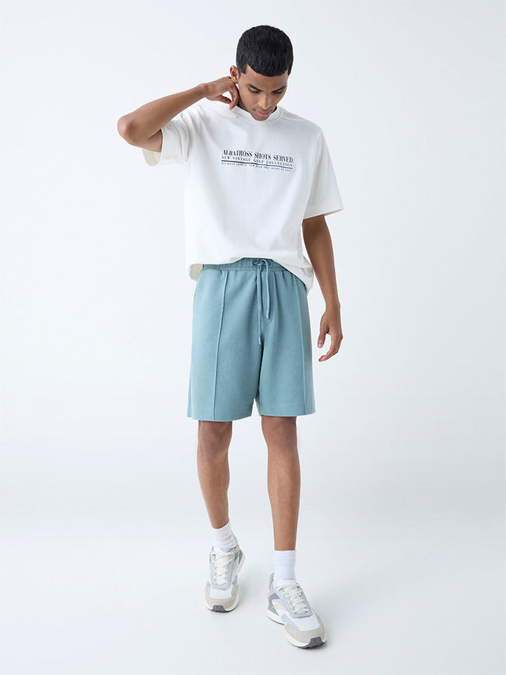 Studiofit Light Teal Relaxed-Fit Cotton-Blend Shorts