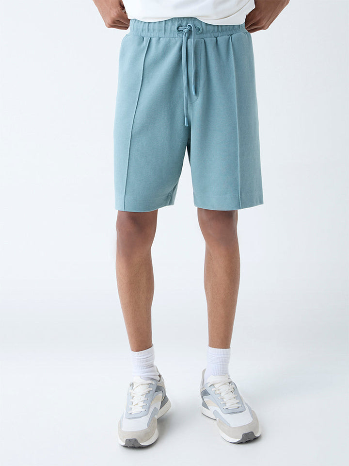 Studiofit Light Teal Relaxed-Fit Cotton-Blend Shorts