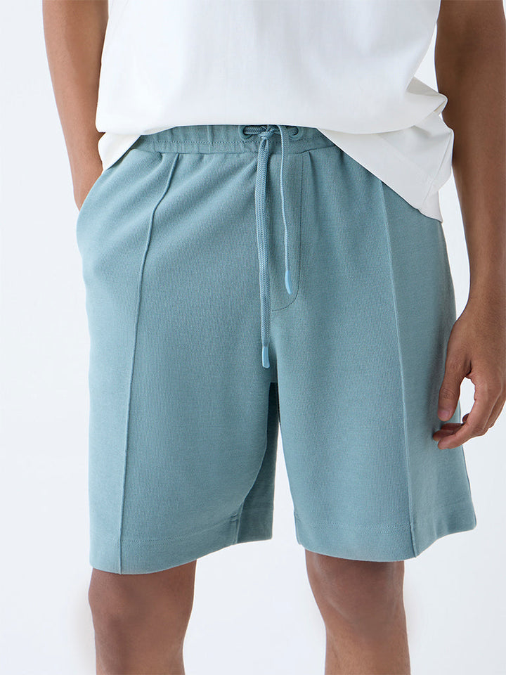 Studiofit Light Teal Relaxed-Fit Cotton-Blend Shorts