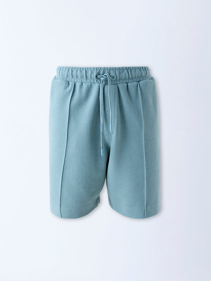Studiofit Light Teal Relaxed-Fit Cotton-Blend Shorts