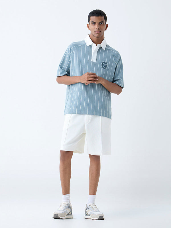 Studiofit White Relaxed-Fit Mid-Rise Cotton-Blend Shorts