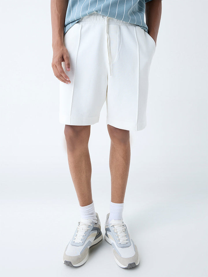 Studiofit White Relaxed-Fit Mid-Rise Cotton-Blend Shorts