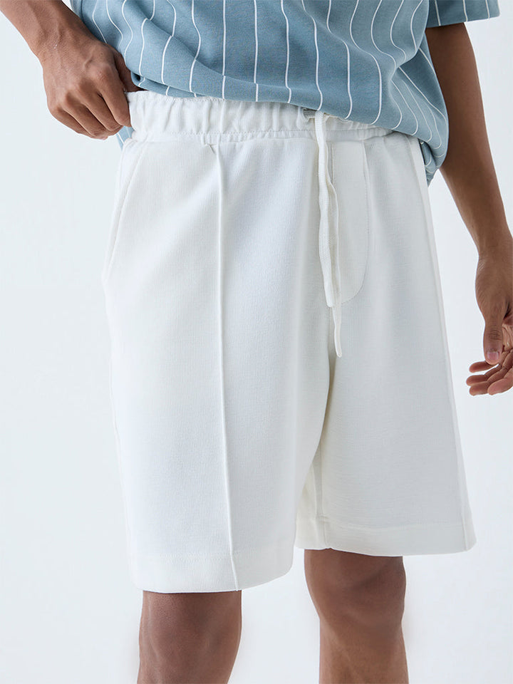 Studiofit White Relaxed-Fit Mid-Rise Cotton-Blend Shorts