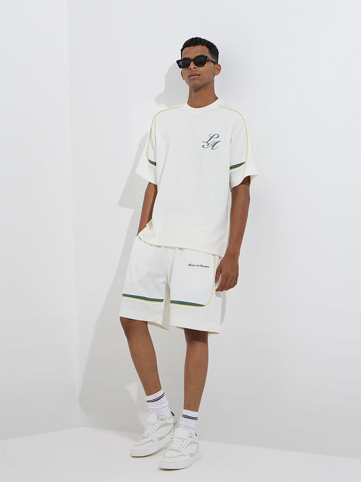 Studiofit White Relaxed-Fit Mid-Rise Cotton-Blend Shorts