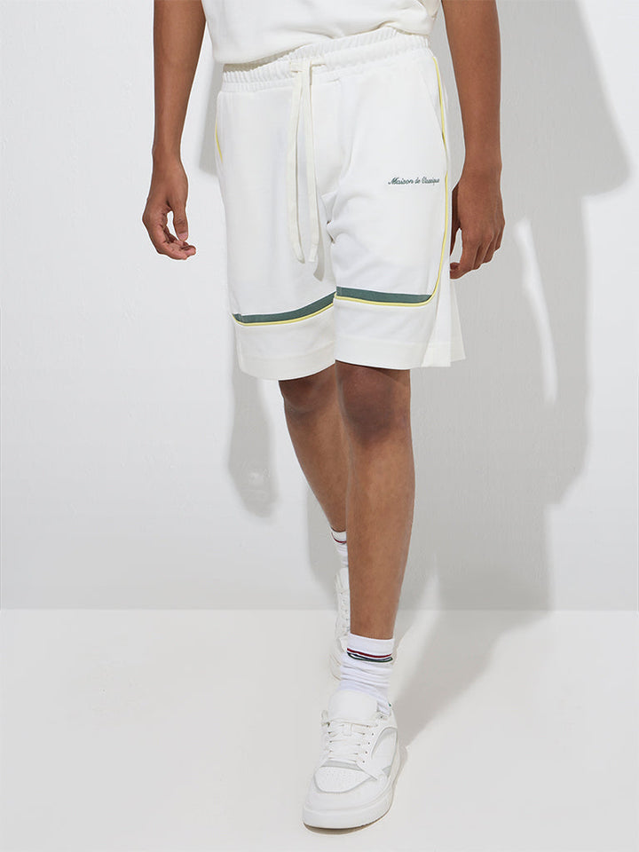 Studiofit White Relaxed-Fit Mid-Rise Cotton-Blend Shorts