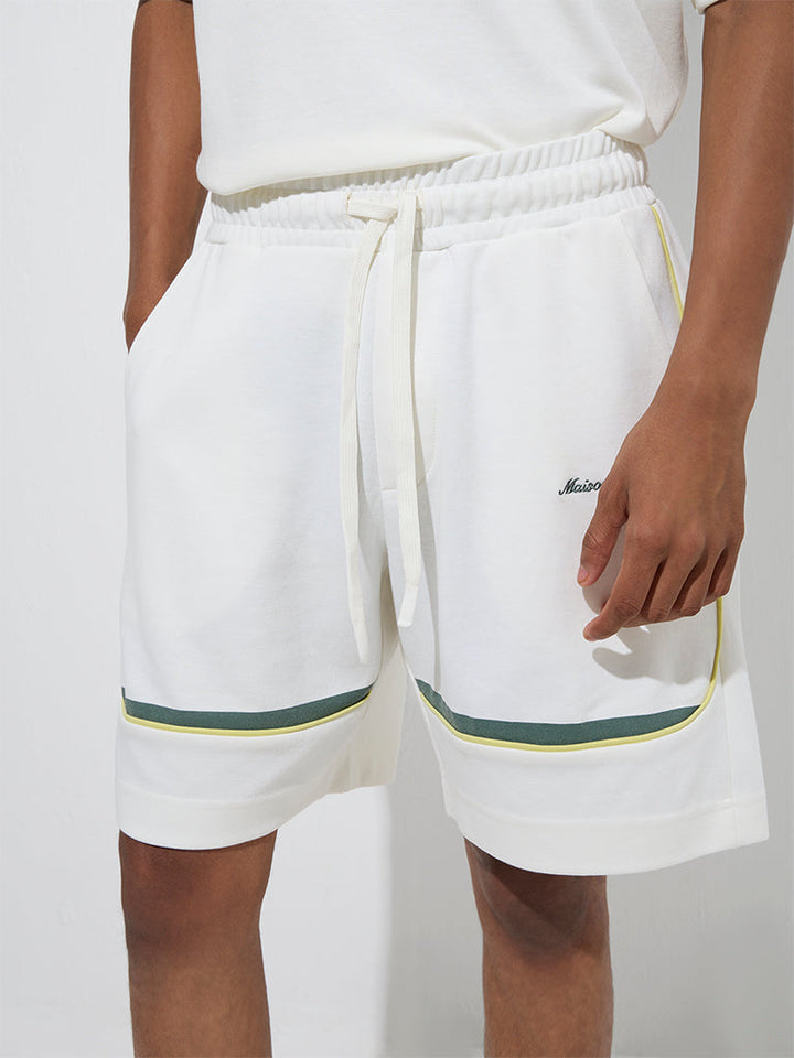 Studiofit White Relaxed-Fit Mid-Rise Cotton-Blend Shorts