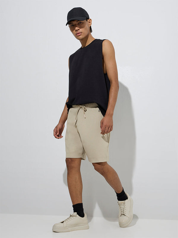 Studiofit Beige Relaxed-Fit Mid-Rise Shorts