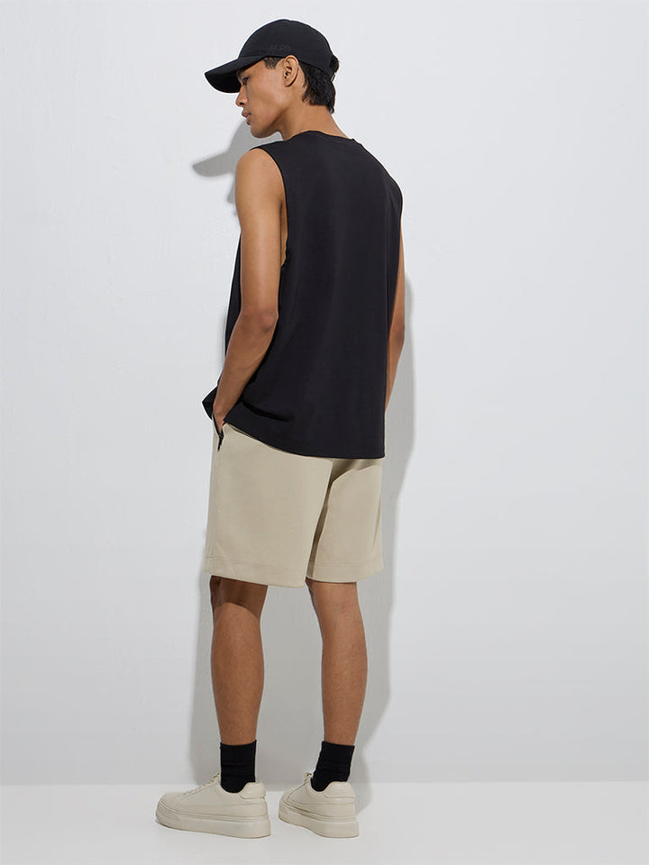 Studiofit Beige Relaxed-Fit Mid-Rise Shorts