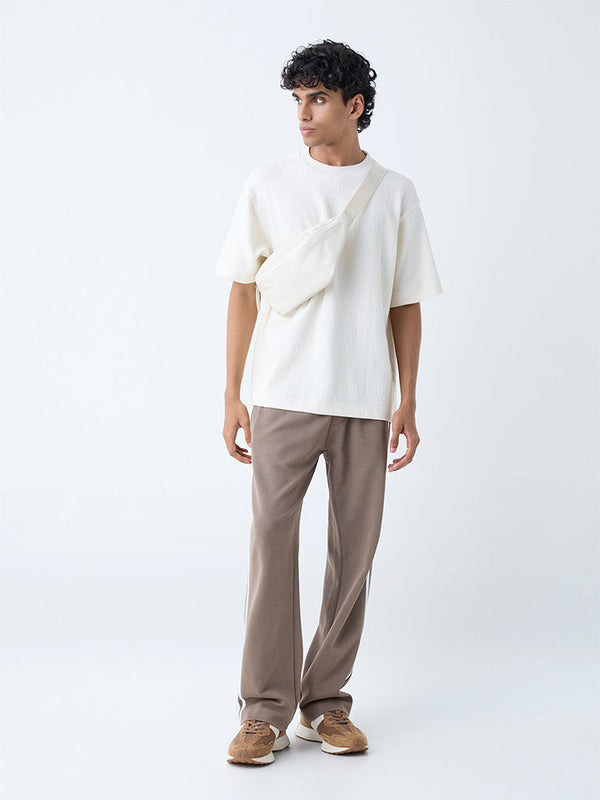 Studiofit Taupe Striped Mid-Rise Cotton-Blend Track Pants