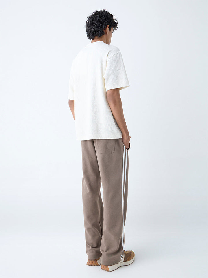 Studiofit Taupe Striped Mid-Rise Cotton-Blend Track Pants