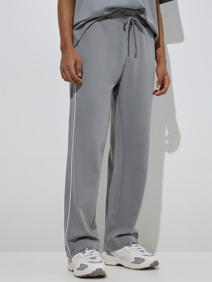 Studiofit Grey Solid Relaxed-Fit Mid-Rise Track Pants