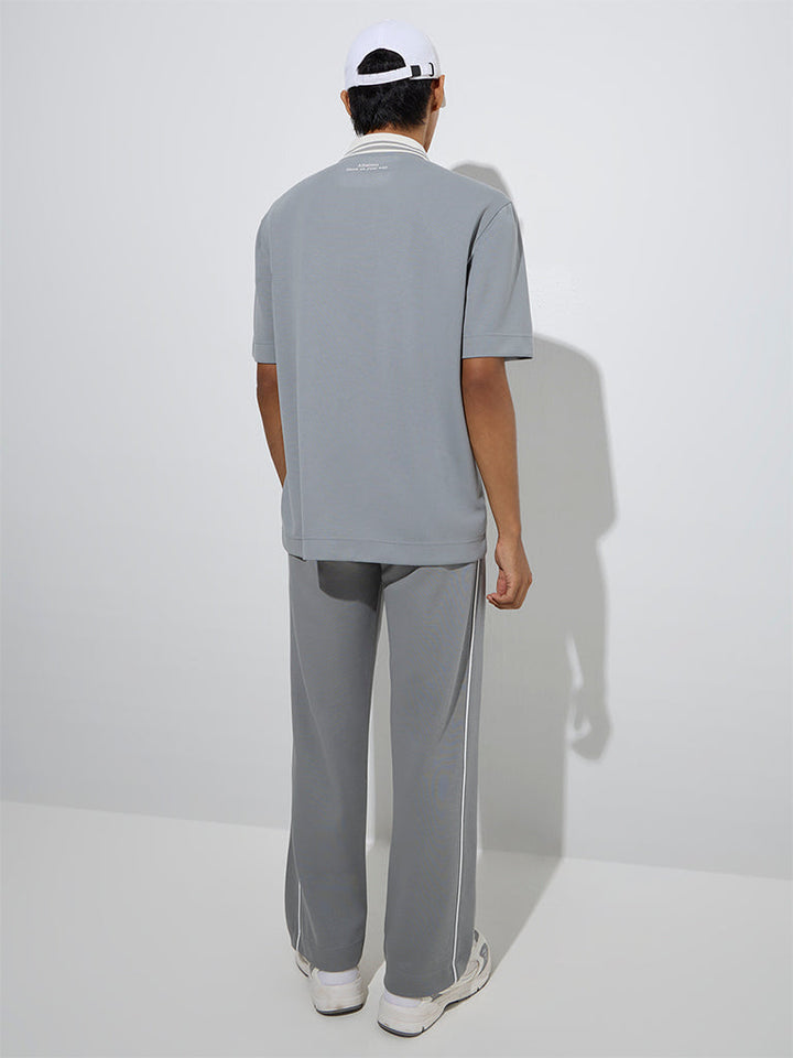 Studiofit Grey Solid Relaxed-Fit Mid-Rise Track Pants