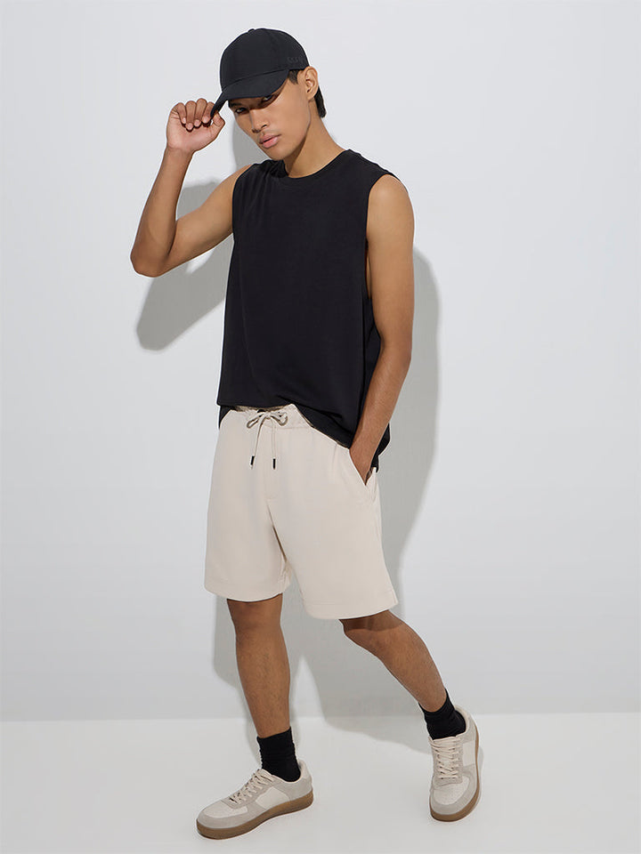 Studiofit Light Beige Relaxed-Fit Mid-Rise Shorts