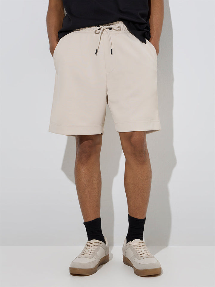 Studiofit Light Beige Relaxed-Fit Mid-Rise Shorts
