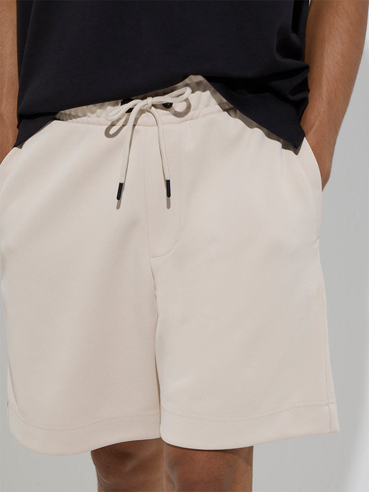 Studiofit Light Beige Relaxed-Fit Mid-Rise Shorts