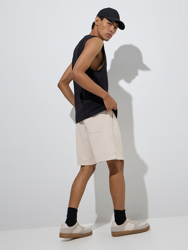 Studiofit Light Beige Relaxed-Fit Mid-Rise Shorts