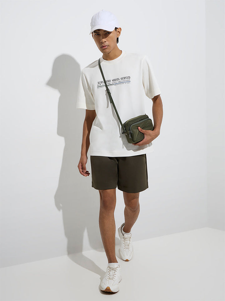 Studiofit Olive Solid Relaxed-Fit Mid-Rise Shorts