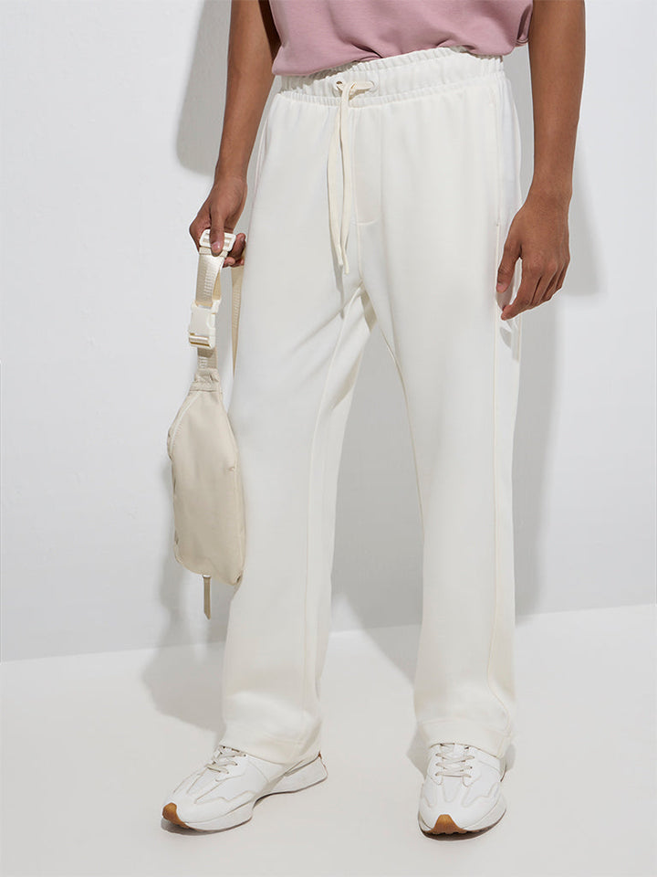 Studiofit Off-White Relaxed-Fit Cotton-Blend Track Pants