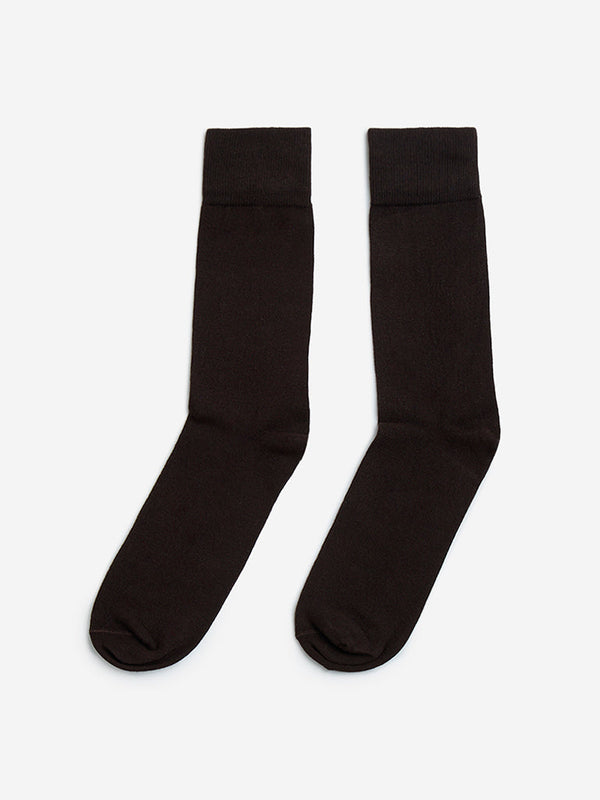 WES Lounge Brown Cotton-Blend Full-Length Socks