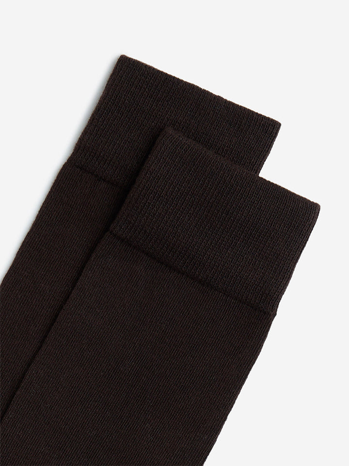 WES Lounge Brown Cotton-Blend Full-Length Socks