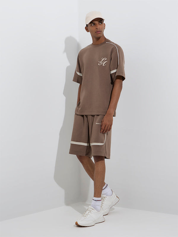 Studiofit Taupe Relaxed-Fit Mid-Rise Cotton-Blend Shorts