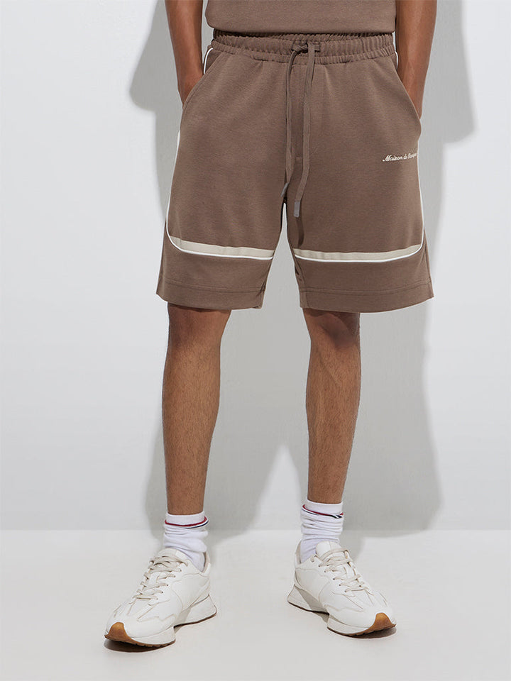 Studiofit Taupe Relaxed-Fit Mid-Rise Cotton-Blend Shorts