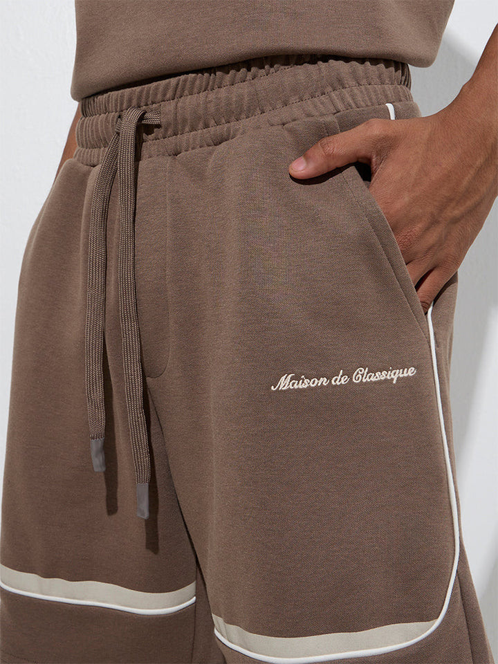 Studiofit Taupe Relaxed-Fit Mid-Rise Cotton-Blend Shorts