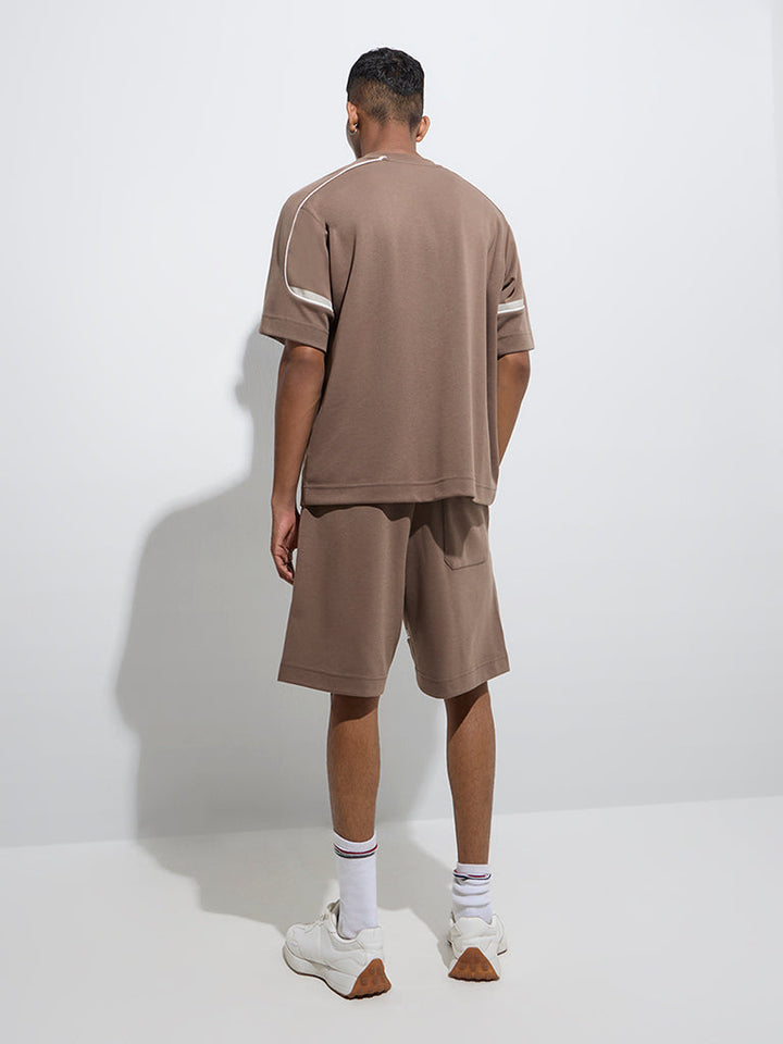 Studiofit Taupe Relaxed-Fit Mid-Rise Cotton-Blend Shorts