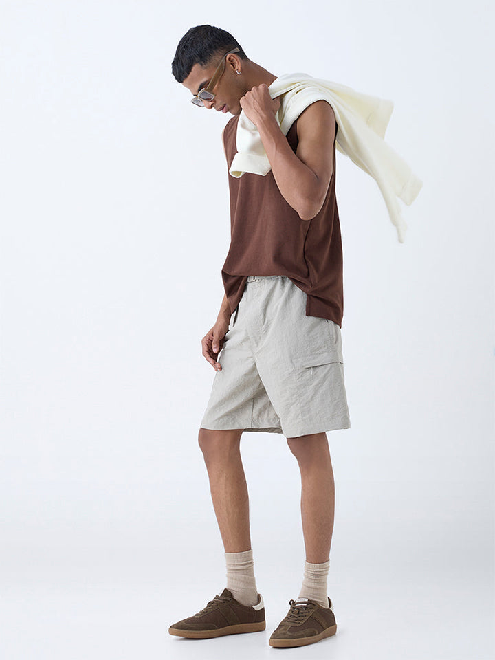 Studiofit Taupe Relaxed-Fit Mid-Rise Shorts