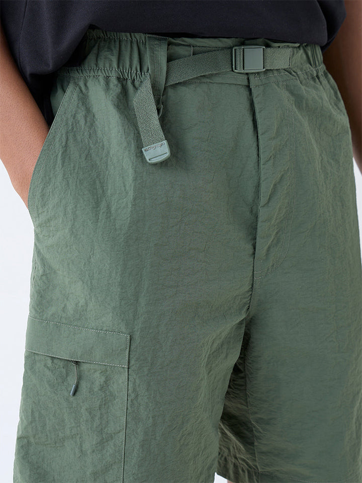 Studiofit Olive Relaxed-Fit Mid-Rise Shorts