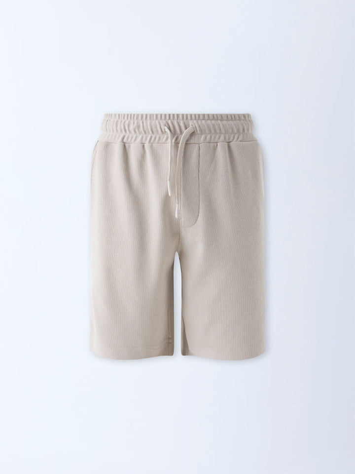 Studiofit Beige Relaxed-Fit Mid-Rise Cotton-Blend Shorts