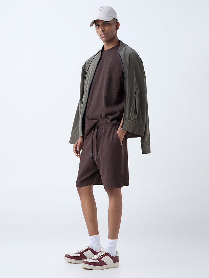 Studiofit Dark Brown Relaxed-Fit Cotton-Blend Shorts
