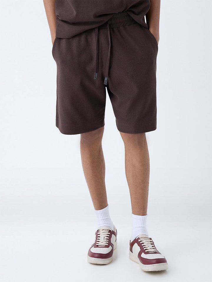 Studiofit Dark Brown Relaxed-Fit Cotton-Blend Shorts
