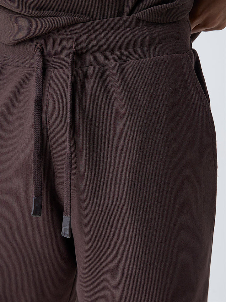 Studiofit Dark Brown Relaxed-Fit Cotton-Blend Shorts