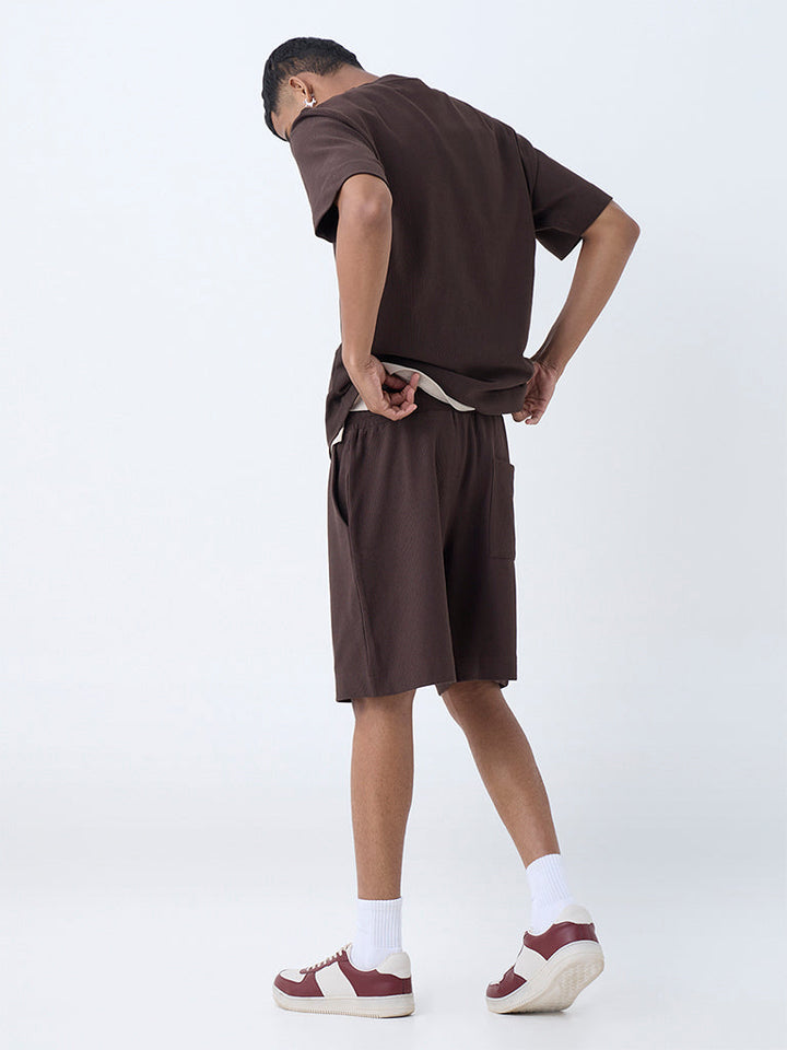 Studiofit Dark Brown Relaxed-Fit Cotton-Blend Shorts