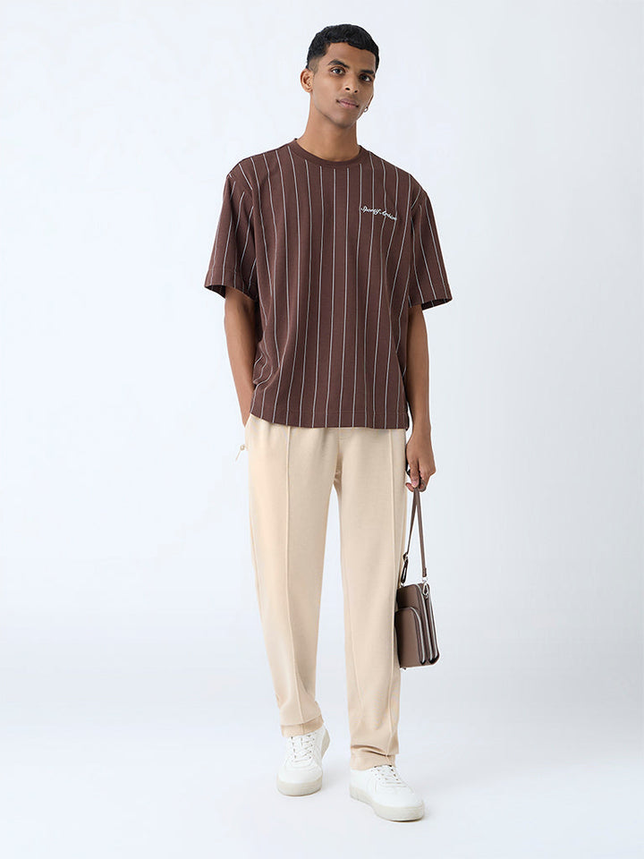 Studiofit Beige Relaxed-Fit Cotton-Blend Track Pants