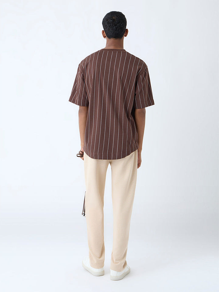 Studiofit Beige Relaxed-Fit Cotton-Blend Track Pants